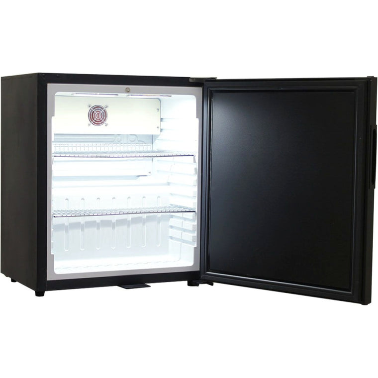 Mini Bar Fridge | Perfect For Accommodation Rooms door open and empty showing shelves and fan
